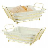 ELEGANCKI KOSZYK NA CHLEB OWOCE WARZYWA Z WKŁADKĄ BAWEŁNIANĄ ZŁOTY Z BIAŁYM