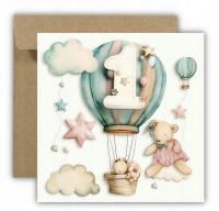 Kartka okolicznościowa na urodziny dla dzieci ROCZEK PIERWSZE Z ŻYCZENIAMI