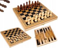 Zestaw 3w1 duże szachy drewniane klasyczne warcaby tryktrak gra 34x34 cm