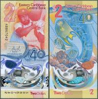 Восточный Карибский бассейн - 2 доллара 2023 * W61 * 40 лет Банка * рыба * полимер