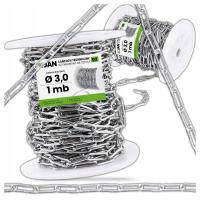 Łańcuch Gospodarczy Techniczny D2 fi 3,0mm OCYNKOWANY MOCNY na METRY 1mb