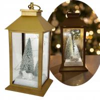 DUŻA LATARNIA ŚWIĄTECZNA LAMPKA ZŁOTA NA BATERIE Z CHOINKĄ LED PREZENT