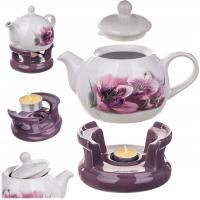 DZBANEK DO HERBATY Z PODGRZEWACZEM 1L CERAMICZNY HERBATĘ CZAJNIK FIOLETOWY