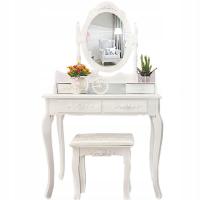 Toaletka kosmetyczna biała MDF z lustrem obrotowym i taboretem 4 szuflady!