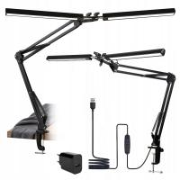 Podwójna Lampka LED na Biurko Kreślarska MOCNA 14W Regulowana 3 Barwy USB