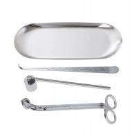 Podstawka pod swiece lustrzana srebrne taca trymer zagaszacz nozyce zestaw