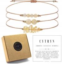 ZESTAW TRZECH BRANSOLETEK NA BEŻOWYM SZNURKU Z CYTRYNEM