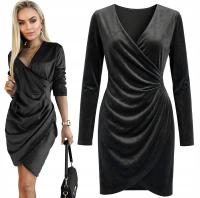 Elegancka welurowa SUKIENKA DAMSKA kopertowa święta sylwester OKTAVIA SALE