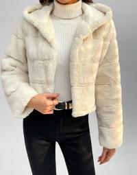 KURTKA FUTERKO ECRU PLUSZOWE MIĘKKIE Z KAPTUREM PRZEJŚCIOWE SHEIN L