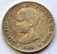 HISZPANIA 50 CENTYMÓW 1889 / srebro