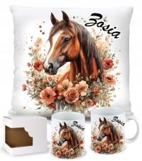 Zestaw prezentowy KUBEK + PODUSZKA z KONIEM KOŃ dla miłośników KONI + IMIĘ