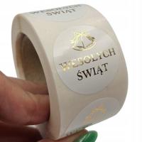 Złocone WESOŁYCH ŚWIĄT - Złote Naklejki Świąteczne na prezenty - 3cm/100szt