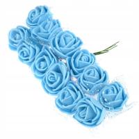 Kwiaty RÓŻE różyczki piankowe niebieskie z tiulem 12szt