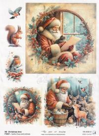 Papier Ryżowy decoupage - Św.Mikołaj i Zwierzęta / Święta - proj.AV - A4