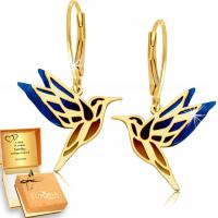 Золотые Серьги 925 Висячие Колибри Титановый Гравер