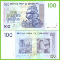ZIMBABWE 100 DOLLARS 2007 P-69 UNC PREFIKS AA