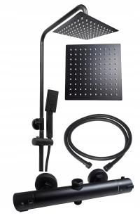 ZESTAW PRYSZNICOWY TERMOSTATYCZNY CZARNY BATERIA Z DESZCZOWNICA ESTIVA