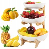 DUŻA MISKA PATERA 3 PIĘTROWA KOSZ NA OWOCE WARZYWA STOJAK BAMBUSOWY TACA