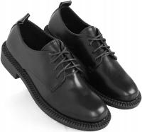 8938 ЧЕРНЫЕ ПОЛУСАПОЖКИ ИЗ ИСКУССТВЕННОЙ КОЖИ ЖЕНСКИЕ НА ШНУРОВКЕ