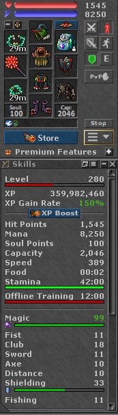 TIBIA 280 ED + 99 MLVL + CHARM + SECURA + EQ + FREE RK