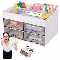 PRZYBORNIK BIUROWY ORGANIZER NA BIURKO 4 SZUFLADY LEKKI Z PRZEGRODAMI BIAŁY