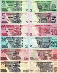 Zimbabwe 2019-22 zestaw 6 szt 2+5+10+20+50+100 dollars Pick 101-106 UNC