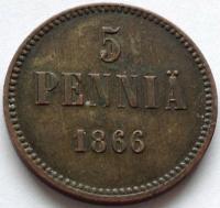 Finlandia 5 Pennia 1866 Aleksander II