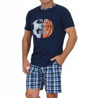 PIŻAMA MĘSKA krótki rękaw spodenki szorty w kratę z kieszeniami pidżama 2XL