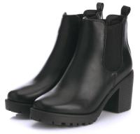 БОТИЛЬОНЫ НА СТОЙКЕ ЧЕРНЫЕ УТЕПЛЕННЫЕ ИЗ ЭКОКОЖИ