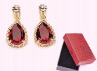 ЗОЛОТЫЕ КРАСНЫЕ ДЛИННЫЕ ВИСЯЧИЕ СЕРЬГИ С КРИСТАЛЛАМИ SWAROVSKI