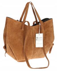 Włoska torebka damska VERA PELLE skórzana zamszowa shopper MB09 Brązowa