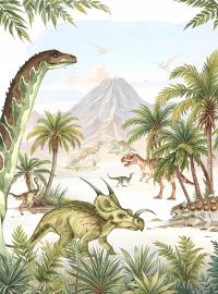 Fototapeta flizelinowa Dziecięca Dinozaury Palmy Wulkan Dżungla 200x260cm