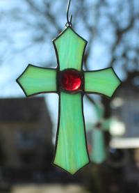 Krzyżyk witrażowy Tiffany do zawieszenia Seledyn