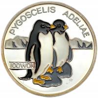 Korea Północna. 100 wonów 1995, Pingwin Adeli – SREBRO