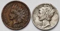 1298. USA, 1 i 10 centów 1902 i 1941 - zestaw (2szt)