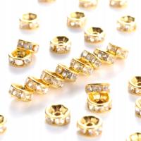 PRZEKŁADKI Z CYRKONIAMI CRYSTAL ZŁOTE 6mm 50szt CYRKONIE OZDOBY ŚWIĘTA