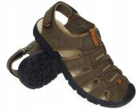 Sandały męskie trekkingowe brązowe skórzane ekologiczne na rzepy