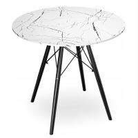 КРУГЛЫЙ ЖУРНАЛЬНЫЙ СТОЛИК ДЛЯ КУХНИ ГОСТИНОЙ БЕЛЫЙ МРАМОР ЧЕРНЫЕ НОЖКИ DSW