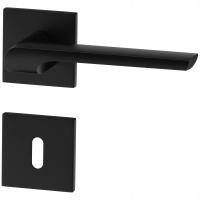 CZARNA klamka ZOYA z płaskim, kwadratowym szyldem komplet na klucz pokojowy