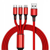 Kabel Interlook USB - USB typ C / microUSB / Lightning 1,2 m czerwony