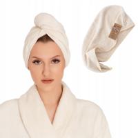 Тюрбан-бежевый полотенце для волос с кнопкой хлопок