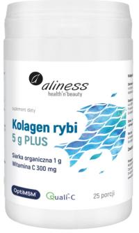 Aliness Kolagen rybi 5g PLUS Siarka OptiMSM wit C 25 porcji ODPORNOŚĆ Skóra