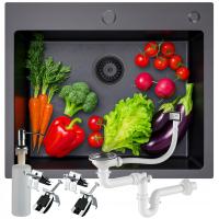 ZLEWOZMYWAK JEDNOKOMOROWY CZARNY ZLEW KUCHENNY STALOWY 55X45 + DOZOWNIK