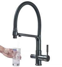 КУХОННЫЙ КРАН ТРЕХХОДОВОЙ ФИЛЬТР ВЫДВИЖНОЙ НОСИК ЧЕРНЫЙ