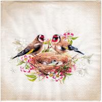 SERWETKA do decoupage 33x33cm - Lovely Goldfinch ptaki w gnieździe
