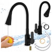 Смеситель для кухни черный стоячий для раковины гибкий носик кухонный кран