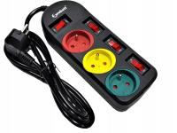 Przedłużacz listwowy Eurobatt 3 m 3 szt. gniazd czarny