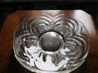 СТАРАЯ СТЕКЛЯННАЯ ТАРЕЛКА-ВИТРИНА ГОРТЕНЗИЯ-ПОДПИСЬ