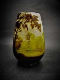 Ваза с подписью стекло Галле водный пейзаж XIX в.