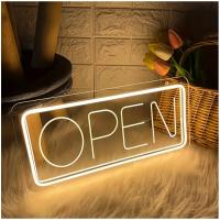 NEON LED OPEN OTWARTE NAPIS USB TRYB ŚCIEMNIANIA BIAŁY SZYLD SKLEPOWY BANER